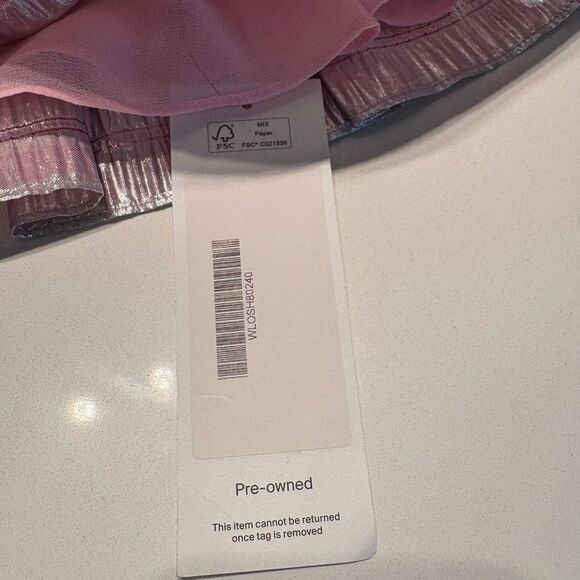 Love Shack Fancy Brynlee metallic tiered mini skirt Caribbean pink ruffles - Picture 15 of 15